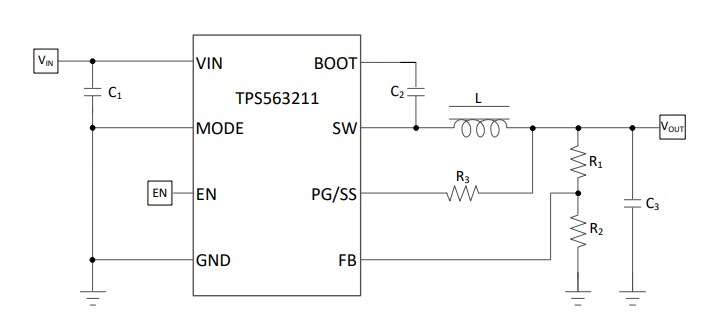 Schematic - Texas Instruments TPS563211 3A Synchronous Buck Converter
